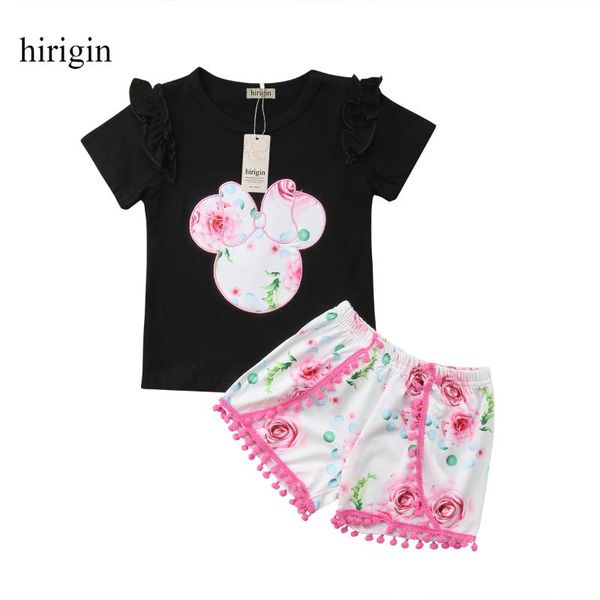 

kids baby girl 2pcs clothes print solid t-shirt +pants shorts sunsuit outfit set, White