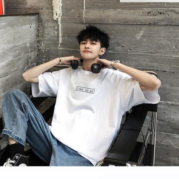 

tide brand short-sleeved t-shirt men loose half harbor wind ins korean tide fifth sleeve shirt compassionate summer in europe and america, White;black