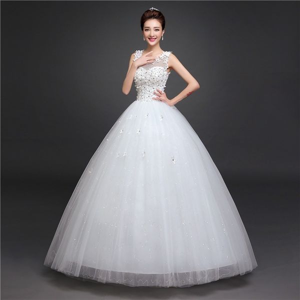 

red retro korean style big long train wedding dress 2020 vestidos de novia real p plus size princess brid lace with flowers, White