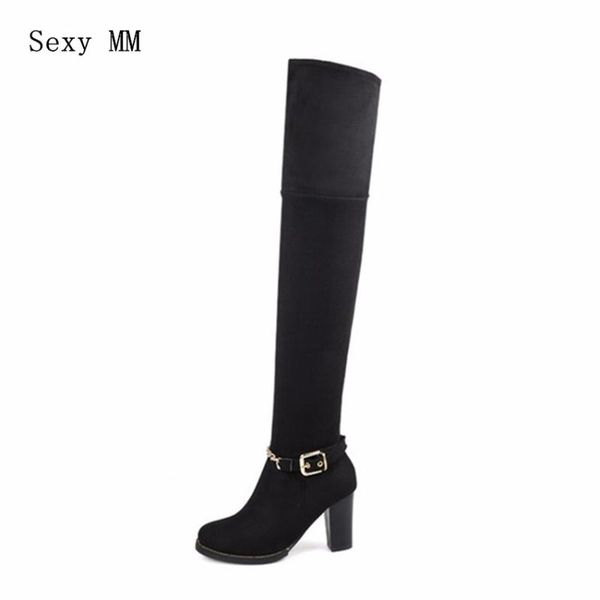 

spring autumn women over the knee boots thick high heel woman thigh high long boots quality plus size 34-40.41.42.43 botas, Black