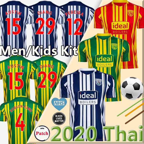 

20 21 west bromwich albion home soccer jersey 2020 2021 away football shirt kit camiseta de fÃºtbol west brom men + kids robson-kanu townsend, Black;yellow