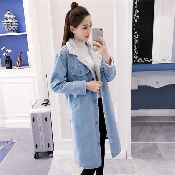 

autumn winter women fur denim jacket 2019 harajuku boyfriend wind jean jacket loose female coats large size female long, Black;brown