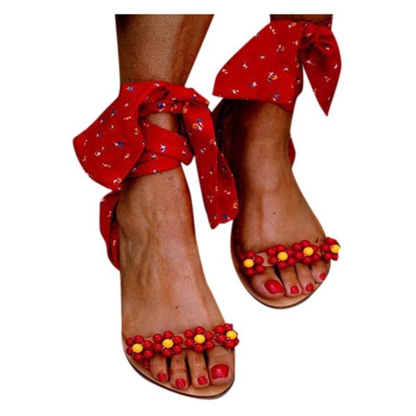 

sagace summer new ladies sandals roman style open toe flat bottom flower beaded design sense cross straps 2020, Black