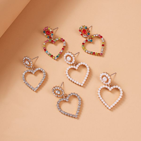 

fashionable heart shape earrings diamond earrings women fashion full diamond earrings for wedding party, Silver