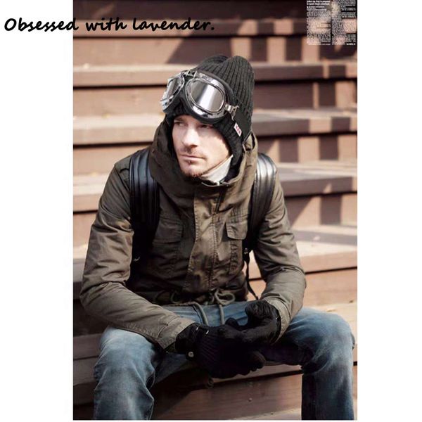 

beanies obsessed with lavender.retro pilot hat glasses men's wool ladies winter tide brand warm ski cap knit