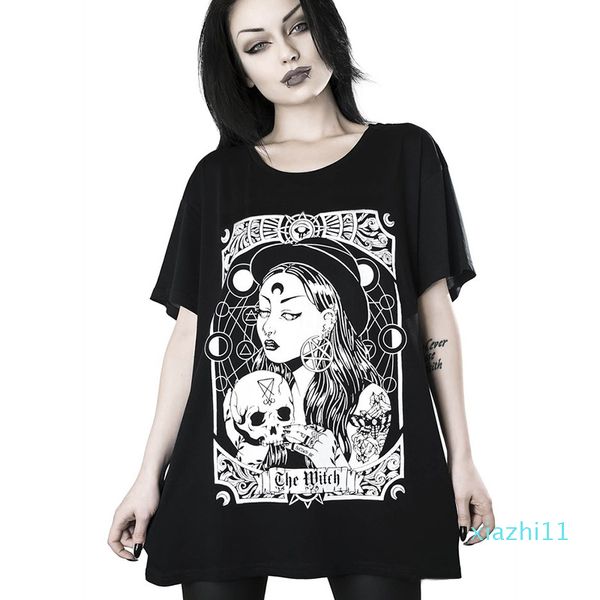 

insgoth women harajuku black gothic witch printed grunge streetwear female loose t-shirt fashion aesthetic t shirt, White