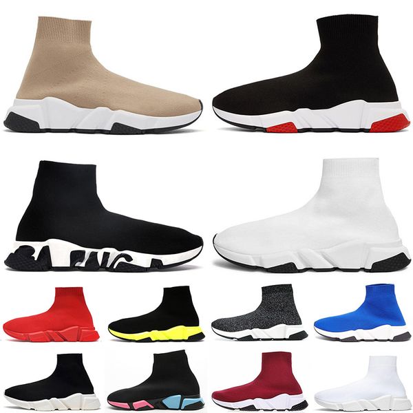 

fashion sock shoes speed trainers mens womens platform sneakers tripler étoile vintage graffiti casual shoes women ankle socks boots, Black