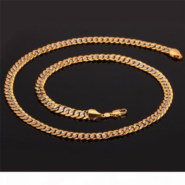

2020 6mm gold chain 18k stamp men women 18k two tone gold plated curb chain necklace bracelet set1, Silver