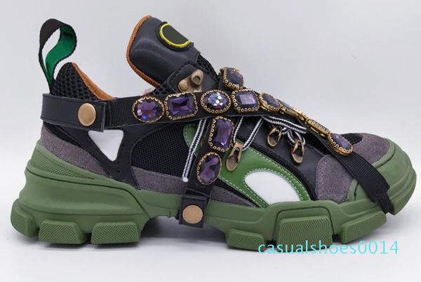 

2019 new arrival fashion men womens casual shoes luxury designers sneakers shoes genuine leather crystal chain size 35-45 c14, Black