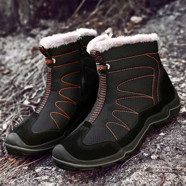 

snow boots for men plush waterproof slip men boots platform thick resistant winter shoes plus size 38-46 warmest winter shoes, Black