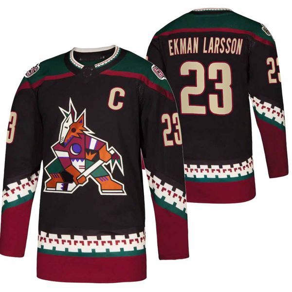 

23 oliver ekman-larson arizona phoenix coyote stitched jersey 81 phil kessel 16 max domi 13 vinnie hinostroza custom hockey jersey, Black
