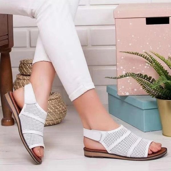 

women summer flat sandals ladies ankle buckle pu beach shoes woman slingback peep toe casual fashion female shoes 2020, Black
