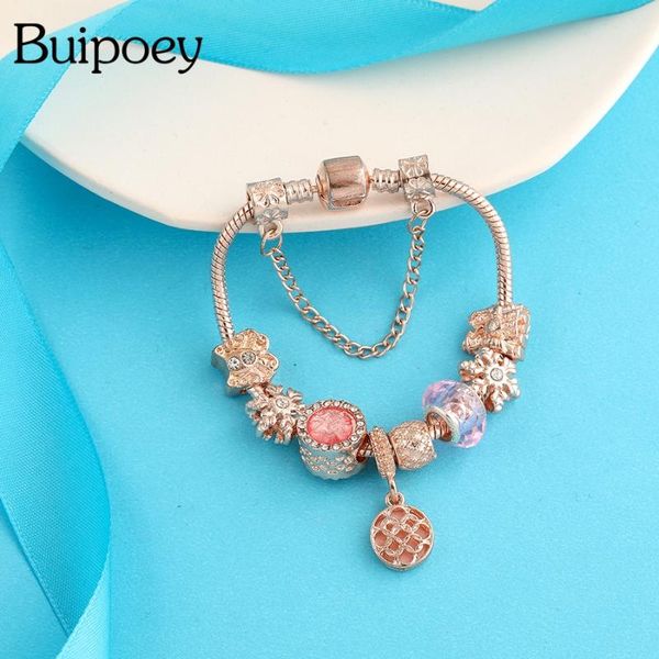 

buipoey rose gold love heart charm bracelets for women original fine pink crystal butterfly beaded bracelet girls jewelry gift, Golden;silver