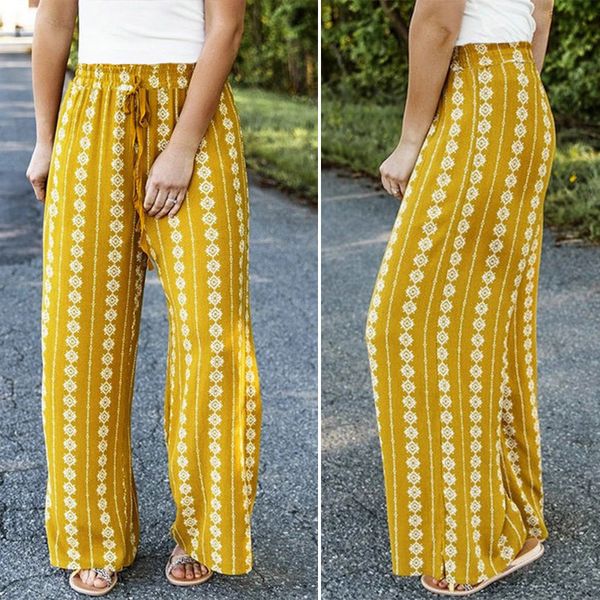 

women's summer bohemian holiday style straight casual pants, Black;white