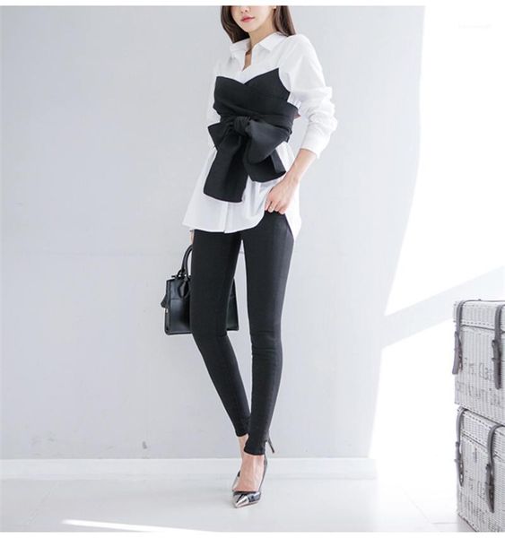 

neck shirts floral print bodycon patchwork blouses contrast color style clothing new arrival womens designer laple, White