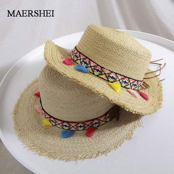 

maershei 2020 retro flat straw hat summer spring women's casual hat wild beach panama straw sun, Blue;gray