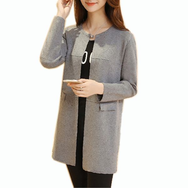

girl casual long knitted cardigan autumn korean women loose solid color design sweater jacket pink red wine black gray, White;black