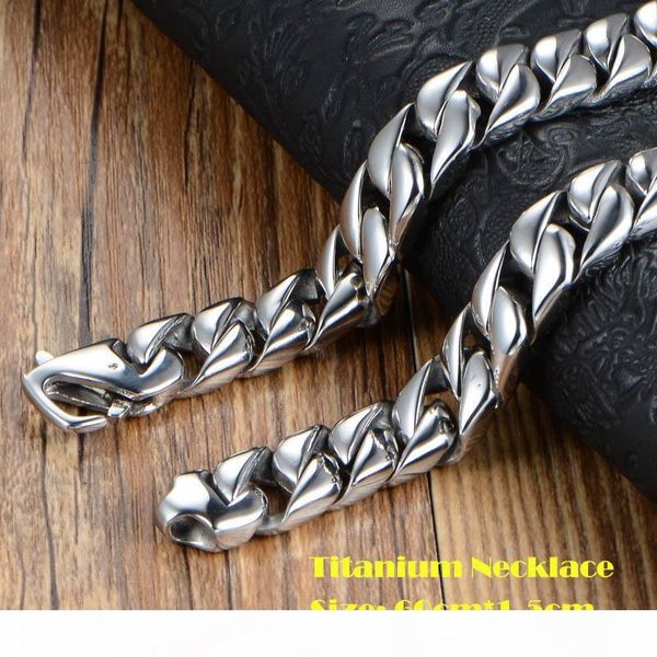 

real titanium wrsitband jewelry high polished heavy curb cuban link necklace for men exaggerated punk chain 60cm*1.5cm, Silver