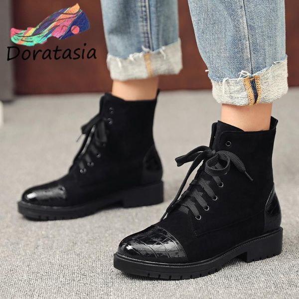 

doratasia big size 31-43 women round toe chunky heels cross tied shoes 2020 casual daily boots women ankle boots, Black