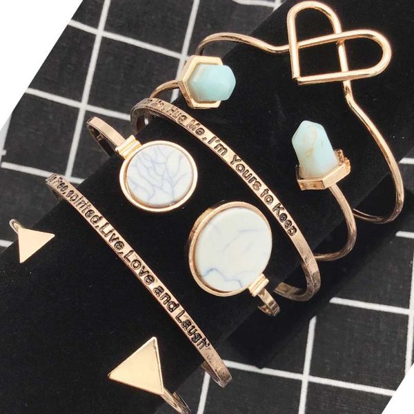 

6pcs/set bracelet bohemian triangle resin retro round letters love alloy bracelet women fashion jewelry accessories, Black