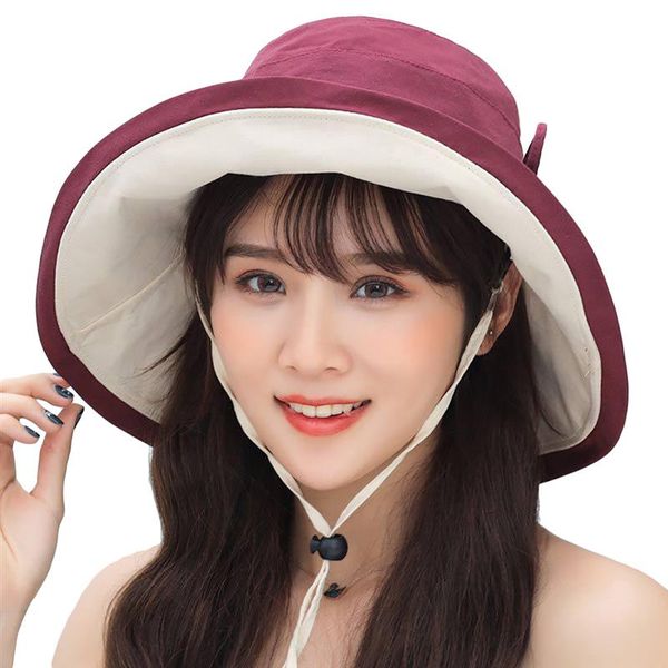 

2020 fashion summer womens bucket hat uv protection foldable beach hat summer cap wide brim sun hats for women girls, Blue;gray