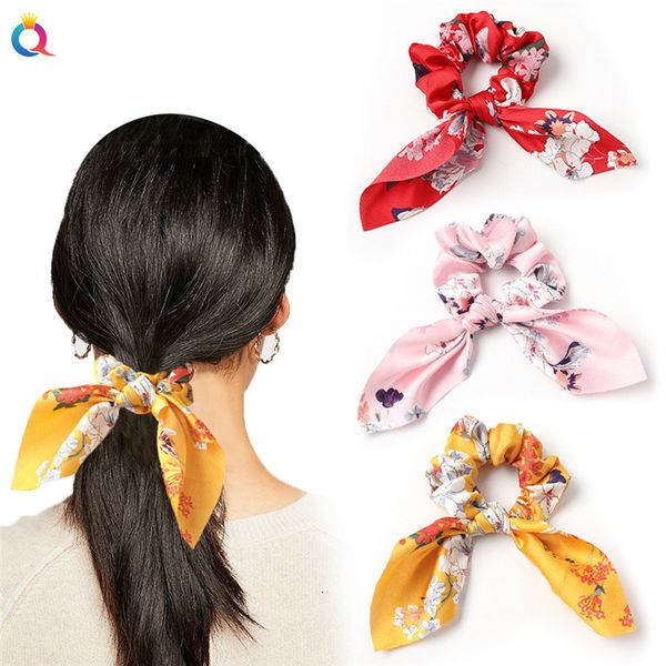 

creative satin hair ties leopard hair ropes knotted rabbit ear scrunchies long streamer ponytail holder female hair accessories, Silver