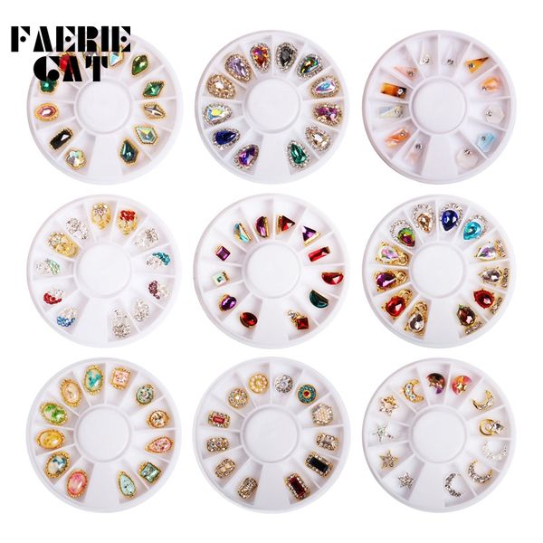 

nail art decorations 12 grid super shining diamond rhinestone pearl shell design alloy drill diy jewelry in wheel 10 styles, Silver;gold