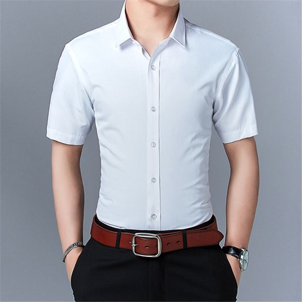 

men's casual shirts men short sleeve shirt summer turn down collar dress camisa mens slim fit business male cotton clothing d0173, White;black