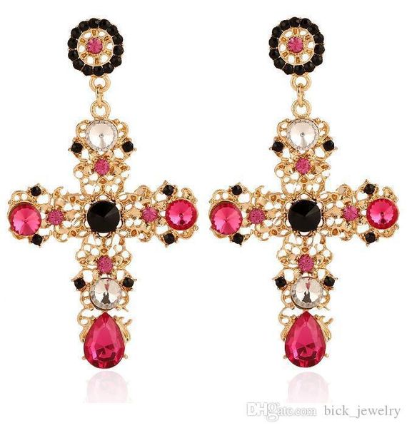 

DHL Luxury Bohemian Crystal Designer Earrings Fashion Brand Cross Drop Earrings Large Long Dangle Women Earrings Jewelry
