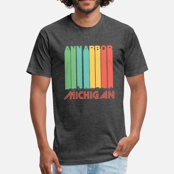 

retro ann arbor michigan skyline t shirt men knitted cotton s-xxxl normal interesting casual summer novelty shirt