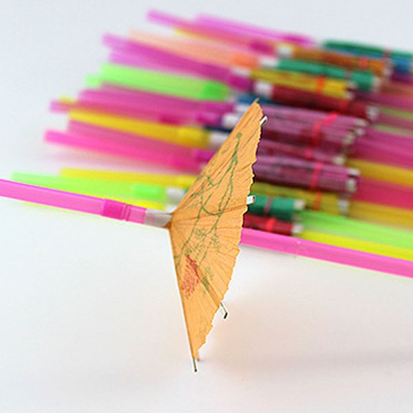 

mixed color hawaiian hula beach party cocktail umbrella parasol drinking straws