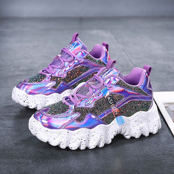 

new autumn casual shoes purple fashion pltaform shoes women mirrors glitter women outdoor trainers sneakers zapatos mujer, Black