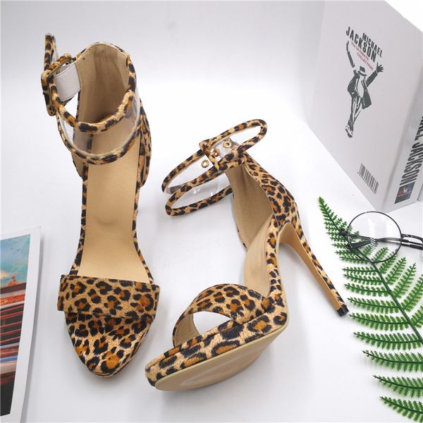 

leopard print sandals women high heels platform sandals designer 2020 summer shoes fashion dress party womens shoes size 9, Black