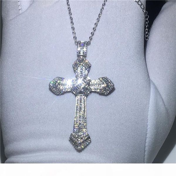 

vecalon большого крест кулон стерлингового серебро 925 5a циркона wedding engagement подвески с ожерельем для женщин мужчину ювелирных издел, Silver