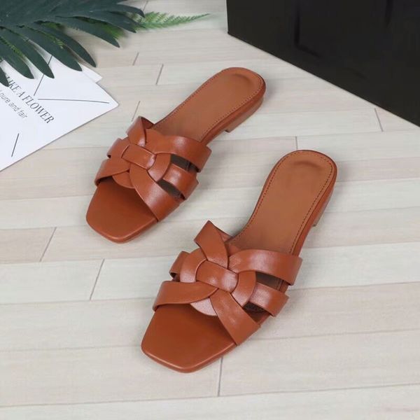 

flat bottomed leather slippers female european and american summer 2020new fashionscasual flat knitted bare toes square headed dragons, Black