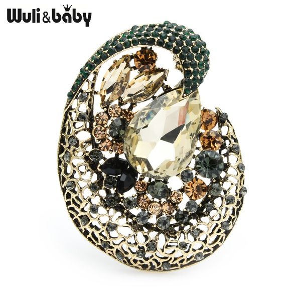 

wuli&baby big crystal flower brooches women new geometry banquet party brooch pins gifts, Gray