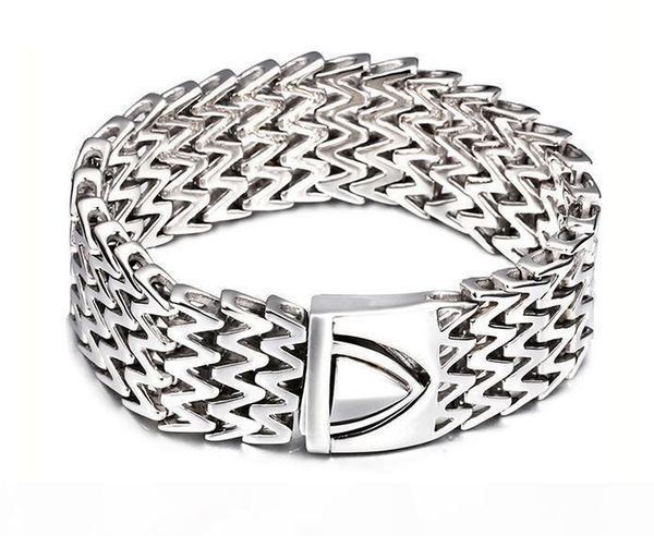 

fashion biker jewelry 25mm wide 22.5cm length punk rock double w mens bracelets cool stainless steel glossy bracelet men pulseras band, Golden;silver