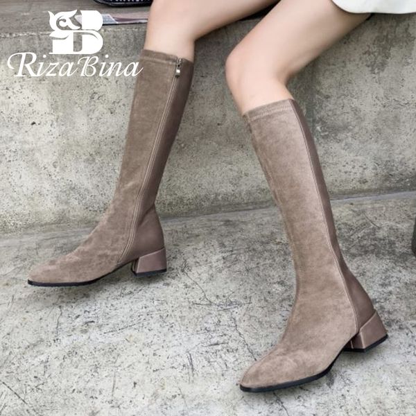 

rizabina size 31-43 women knee high boots patchwork square heel women winter shoes fashion long boots ladies party footwear, Black