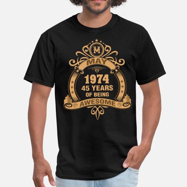 

май 1974 45 лет существования высокого т рубашка мужчин с коротким рукавом печать o шеи одежды подарки аутентичной весна тонкая рубашкой, White;black