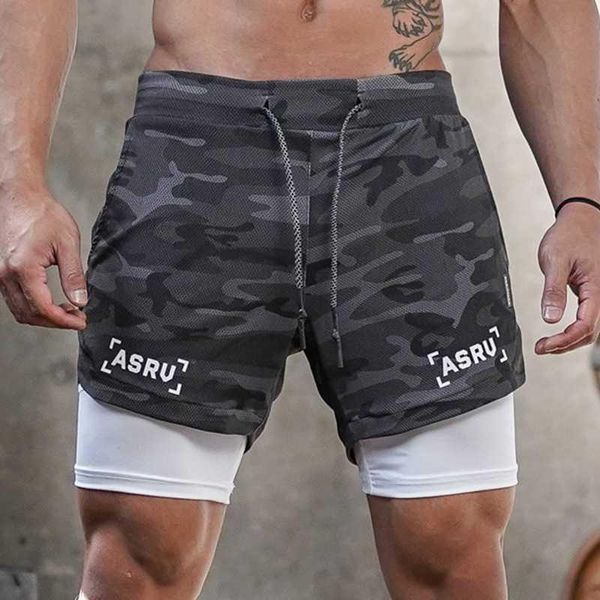 

running shorts men 2 in 1 fitness gym sport camouflage quick dry beach jogging short pants workout bodybuilding training shorts, Black;blue