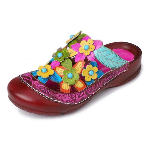 

yourseason ladies vintage slippers shoes 2020 new summer genuine leather sewing flat with female flower outside slides sandals, Black