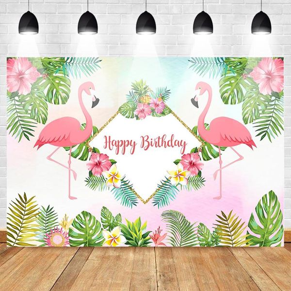 

mehofoto flamingo celebration birthday p background summer hawaiian vacation style backdrop flowers pineapple leaves golden