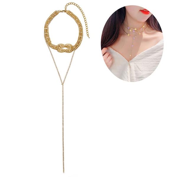 

women necklace fashion rhinestone necklace choker chain double, Silver