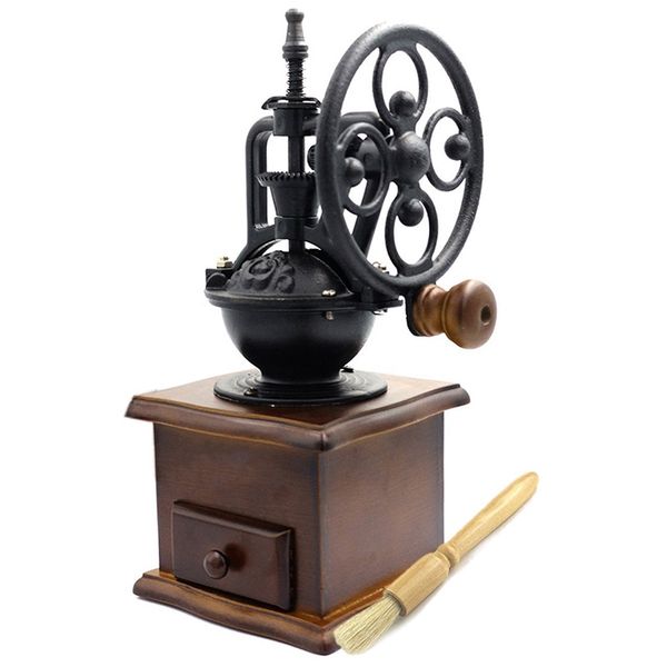 

coffee roasters manual grinder with grind settings and catch drawer - classic vintage style hand mill