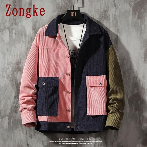 

zongke patchwork mens jacket coat streetwear corduroy jacket mens clothing korean style men's m-5xl 2020 autumn new, Black;brown