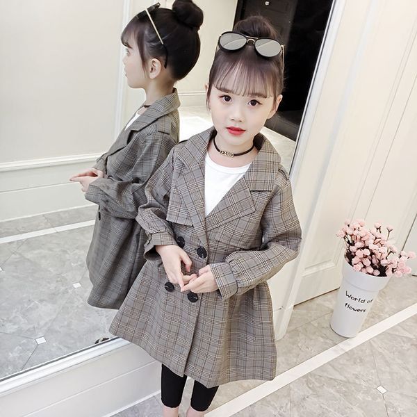 

kids autumn jacket cardigan 2019 long trench coat plaid fashion teenager 0927, Blue;gray