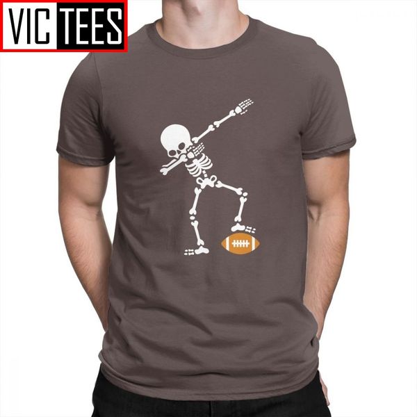 

men's dab dabbing skeleton t shirt rugby american football crewneck novelty clothing t-shirt 100% cotton brown tees