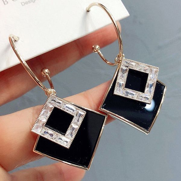 

dangle & chandelier women's earrings korean style black square round earring net redÂ bling zircon stone stud statement, Silver
