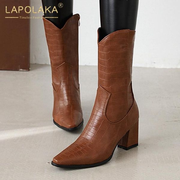 

brand new large sizes 48 square high heels mid-calf fashion boots female winter women shoes footwear, Black