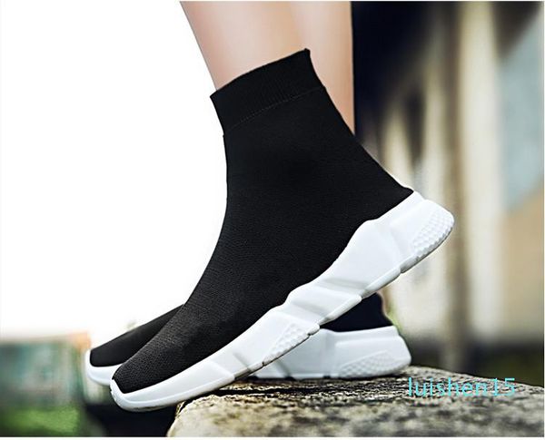 

2019 sell designer speed trainer shoe sock men women casual shoes stretch-knit mid mens shoes shipping l15, Black